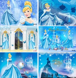 Disney Princess Cinderella Blue Dress Vinyl Snow White Belle Aladdin Jasmine Backdrop Birthday Castle Baby Shower Banner