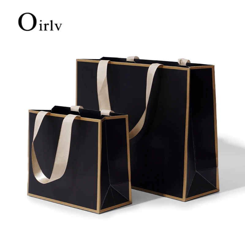 

Черный подарочный пакет Oirlv для украшений, бумажный пакет для упаковки ювелирных изделий, сумка-переноска с лентой, с возможностью индивидуальной печати