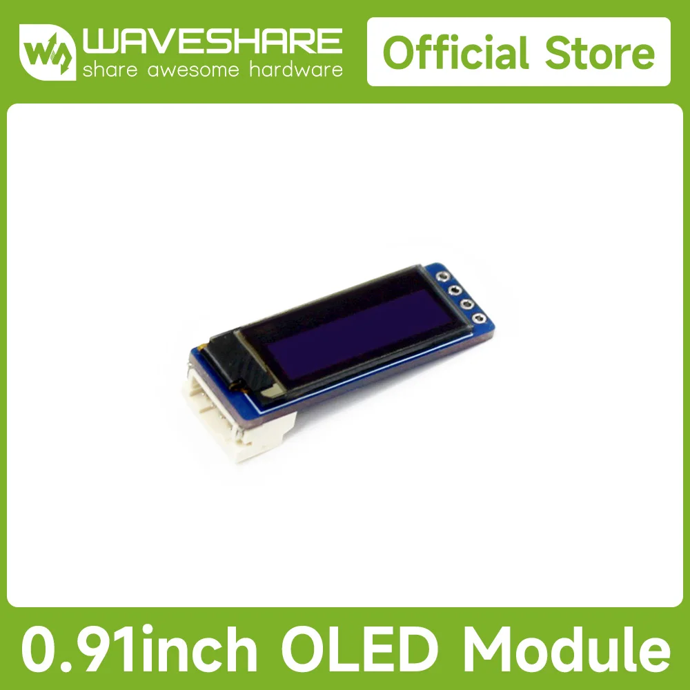 Waveshare 0.91inch OLED display Module 128x32 pixels I2C embedded controller 16-bit grey level, for Raspberry Pi/Arduino