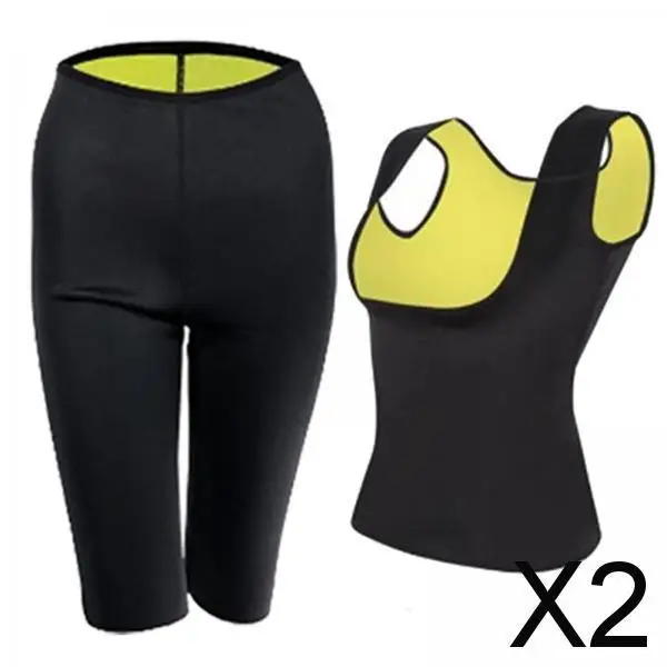 

2x Sauna Suits Corset Tank Top And Pants for Gym , Black, L