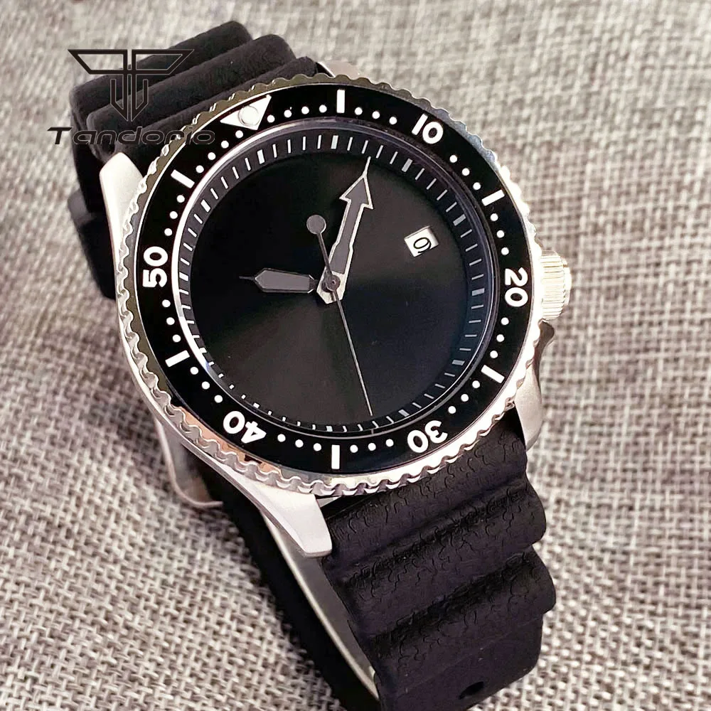 

Tandorio NH35A Date Simple 41mm Automatic 200m Diving Men's Watch All Black Sterile Dial Sapphire Glass 3.8 Screw Crown Rubber