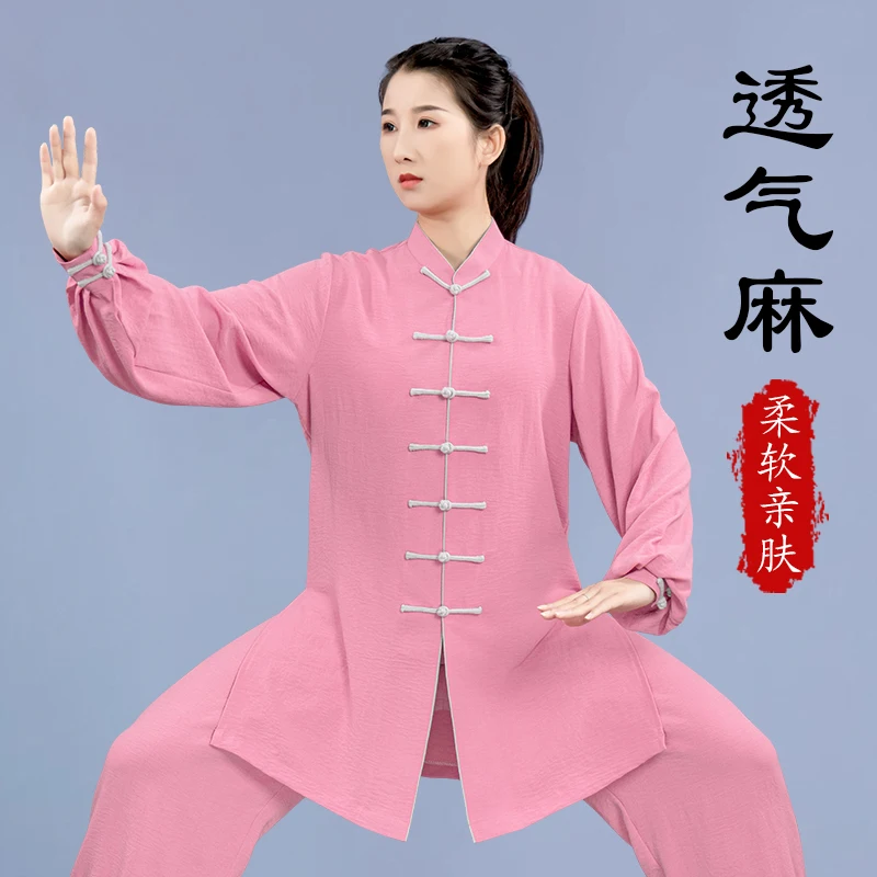 2025 Women's Summer Tai Chi Suit, Breathable Linen Professional Set for Thin Baduanjin Practice