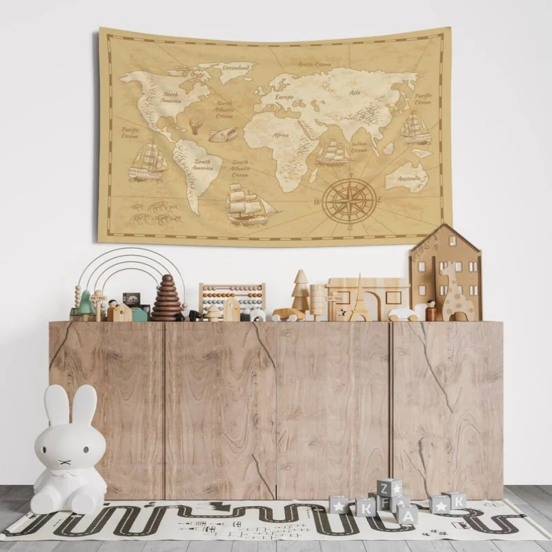 VIKAMA Modern World Map Tapestry Polyester Fiber Wall Hanging Suitable for Living Room, Bedroom, Home Decoration