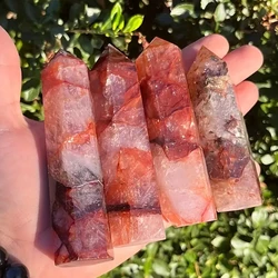 Natural Red Gum Flower Crystal Column Polishing Meditation Spiritual Healing Energy Stone Hexagonal Single Pointed Square Stele