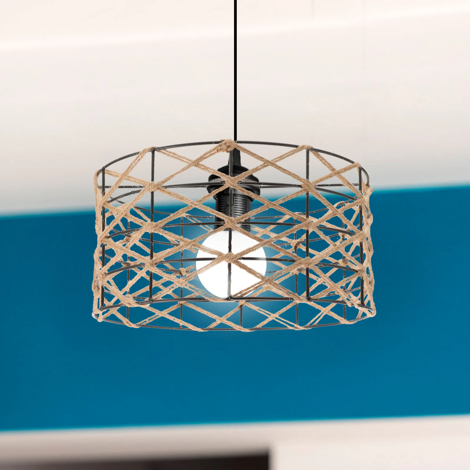 

Hemp Rope Woven Vintage Lampshade Pendant Hanging Lamp Shade Decorative Ceiling Light Cover for Hotel Bedroom Living Room Cafe
