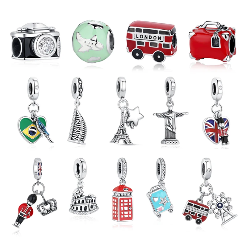 Original 100% 925 Sterling Silver Bead Charme Viagem De Táxi Da Motocicleta Roda Gigante Encantos Fit Pandora Pulseiras Mulheres Jóias Diy