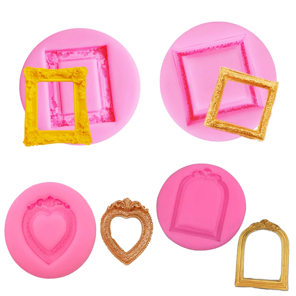 Heart Classical Vintage Mirror Frame Silicone Kitchen Molds for Handicrafts Fondant Sweets Cookie Baking Supplies Table Decorati