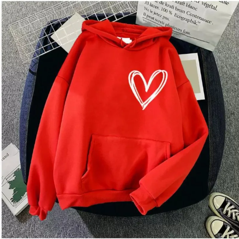秋の無地ハート3Dプリントパーカー メンズ レディース ファッション カジュアル スウェットシャツ オーバーサイズ フーディー プルオーバー セットアップ