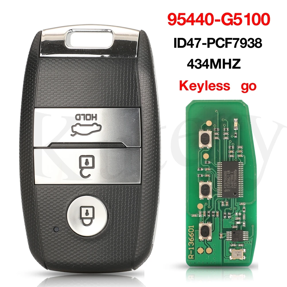 

jingyuqin Keyless Go Smart Remote Car Key 3 Button FSK 433MHz ID47 PCF7938 Chip For KIA Niro 2016-2018 P/N: 95440-G5100