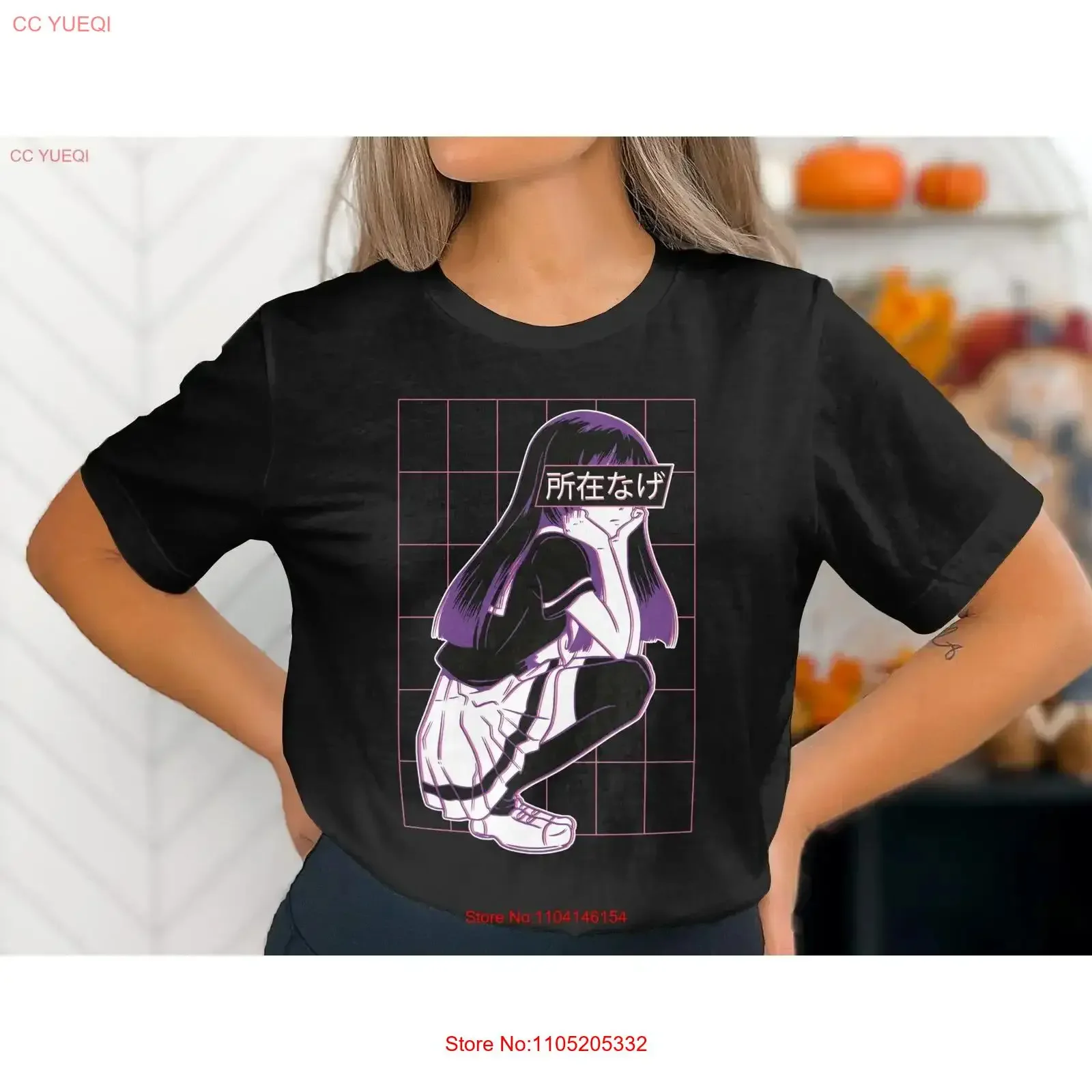 Anime Vaporwave Girl T shirt Japanese Aesthetic Streetwear Pastel Goth Harajuku Squatting Manga vintage Washed
