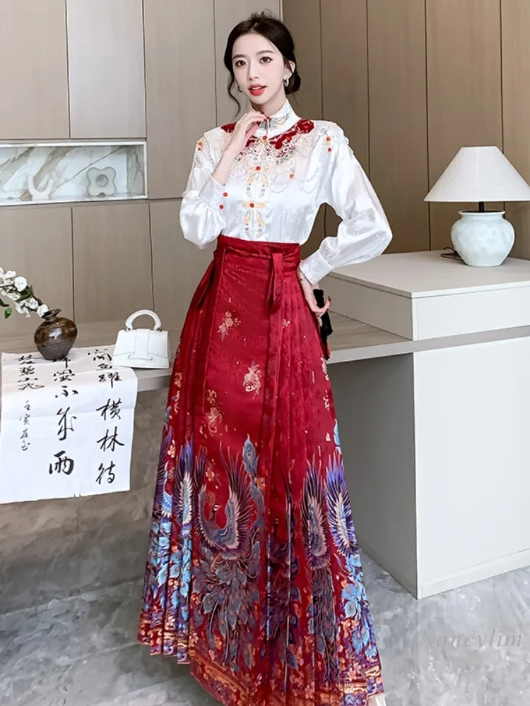 New Chinese Style Top with Horse-Face Skirt Women's Clothing Suit Autumn and Winter Two Piece Skirts Set Outfits Buy Separately