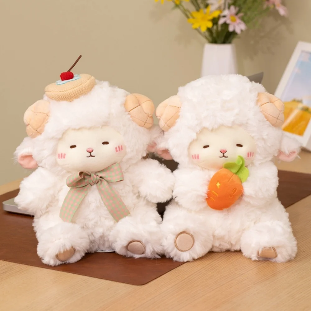 Cartoon Sitting Sheep Holding Carrot Plush Toy Lovely Fluffy Knitting Bouquet Sheep Doll Sweet Gift for Girls