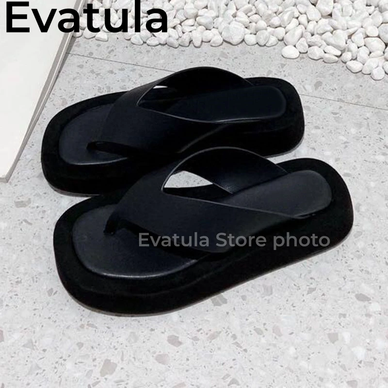 2024 Summer Real Leather Flat Flip Flops Slippers Women Concise Open Toe Platform Mules Casual Vacation Beach Slides Shoes Femme