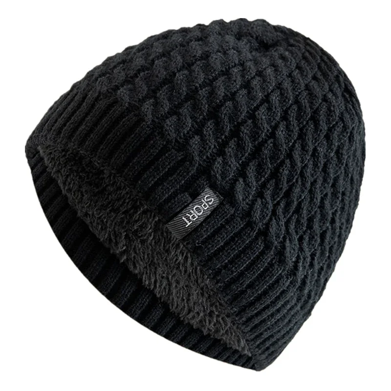 Unisex Sports Label Knitted Hat Fashion Autumn And Winter Beanie Hats For Woman And Man Add Fur Lined Warm Winter Cap