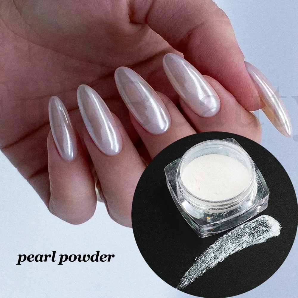 6ชิ้น/เซ็ต Pearl Nail Powder Shimmer Glitter สีขาวสีชมพูสีม่วง Aurora ถูฝุ่นกระจก Chrome เล็บเล็บเล็บ GLY451-459