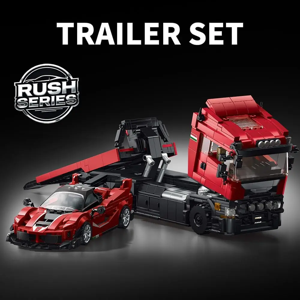 Red 2-in-1 MOC Building Block Set - 1728 Pieces Construction Vehicle Series Rescue Tow Truck, Collectible Display Car Model Gift for Boys Age 8+ and Adults