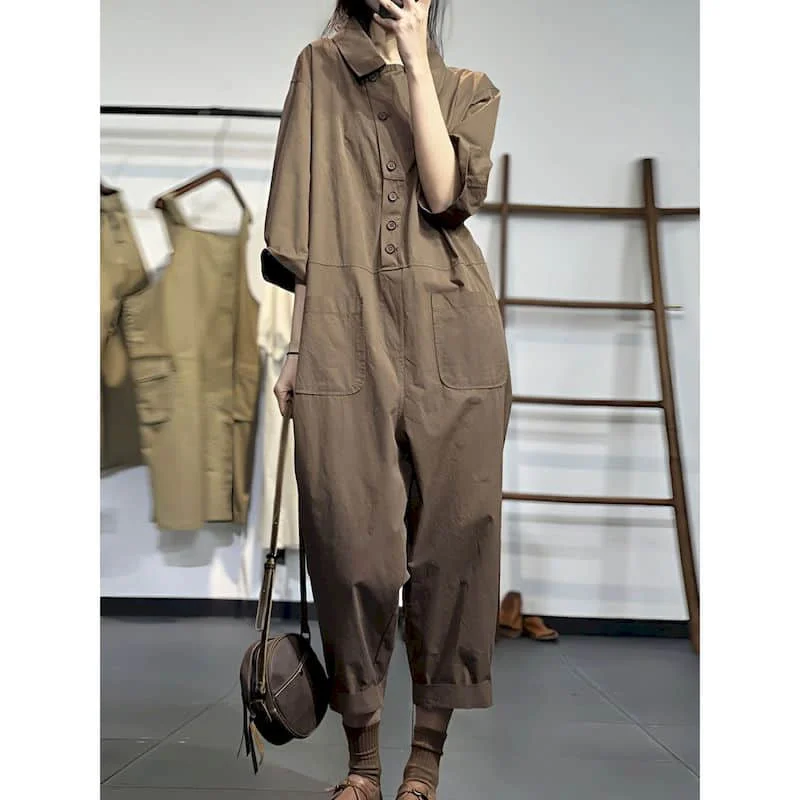 

Solid Playsuit Oversize Jumpsuits Women Half Sleeve One Piece Outfit Women High Waist Patchwork Pants Overalls for Women Clothes