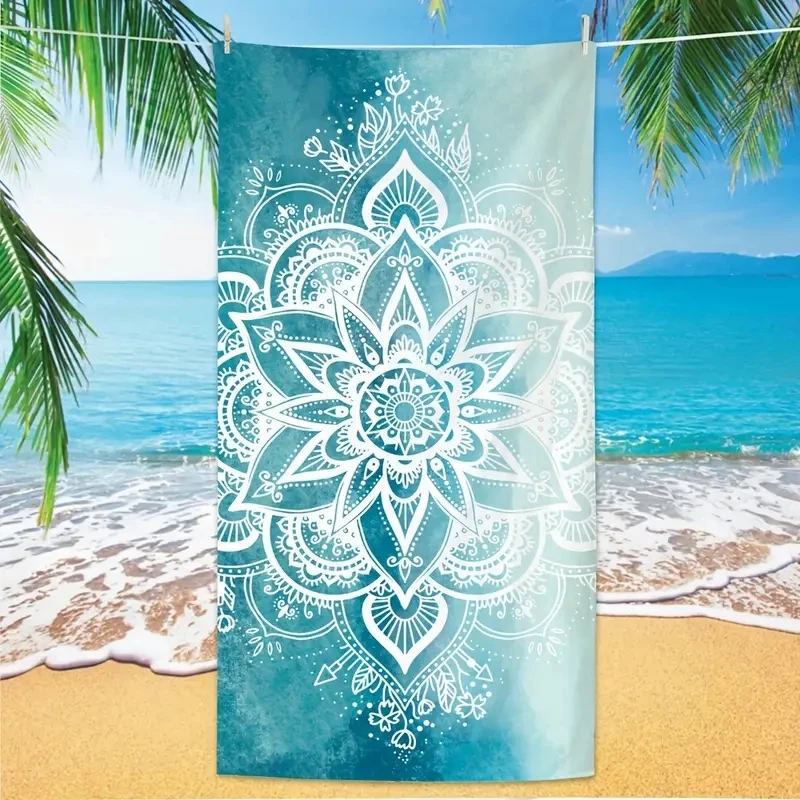 1 set of blue mandala beach towels, 90 * 180cm enlarged size, soft and skin friendly with strong water absorption