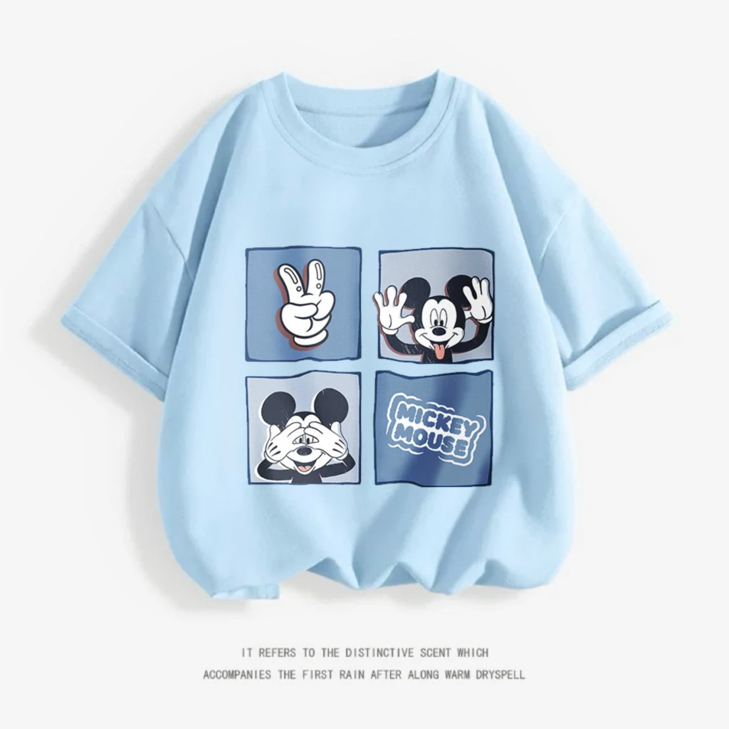

Футболка с мультяшным принтом для малышей, свободные повседневные спортивные топы, милые футболки Disney, детская модная тонкая футболка из чистого хлопка с короткими рукавами