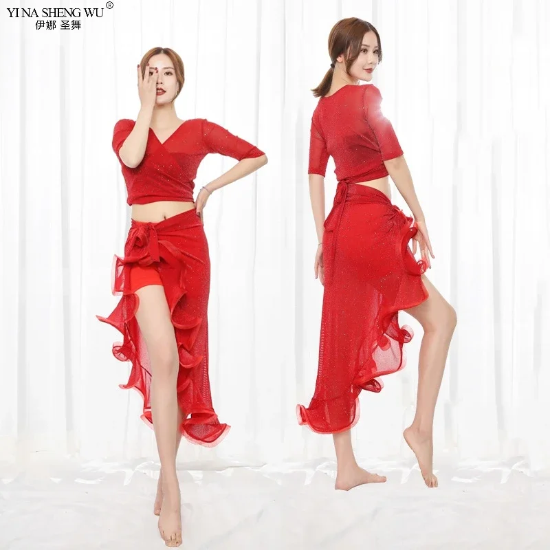 Damskie seksowne stroje do tańca brzucha, orientalne kostiumy, top i spódnice, rozcięte ubrania do ćwiczeń, profesjonalny strój do tańca brzucha.