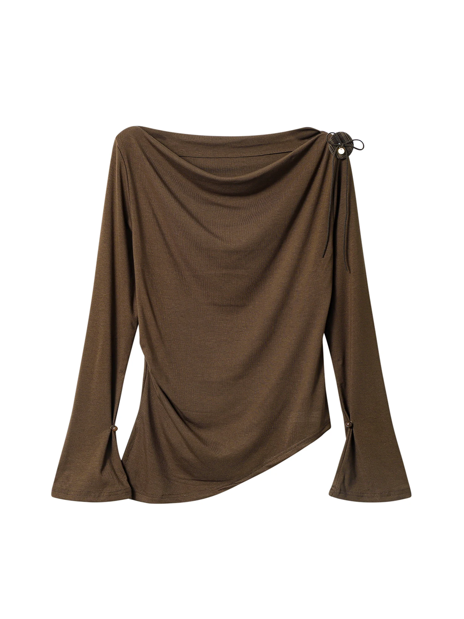 

Women's Brown T-shirt Y2k Gyaru Tee Top Vintage Aesthetic Korean Style Long Sleeve T-shirts 2000s Fashion Clothes Spring Autumn