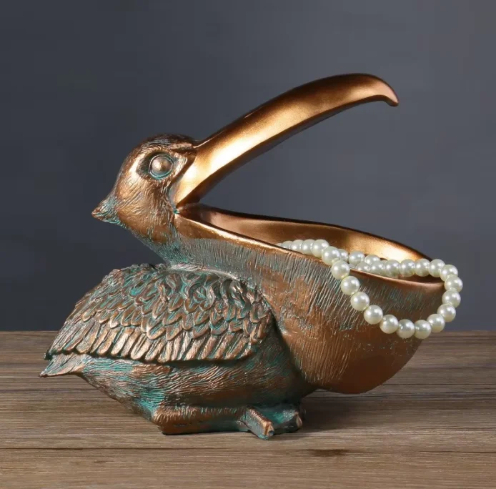 Pelican Birds Figurines Pelican Sculpture Candy Dish Desktop Organizer Entryway Table Statue Decor Ornament