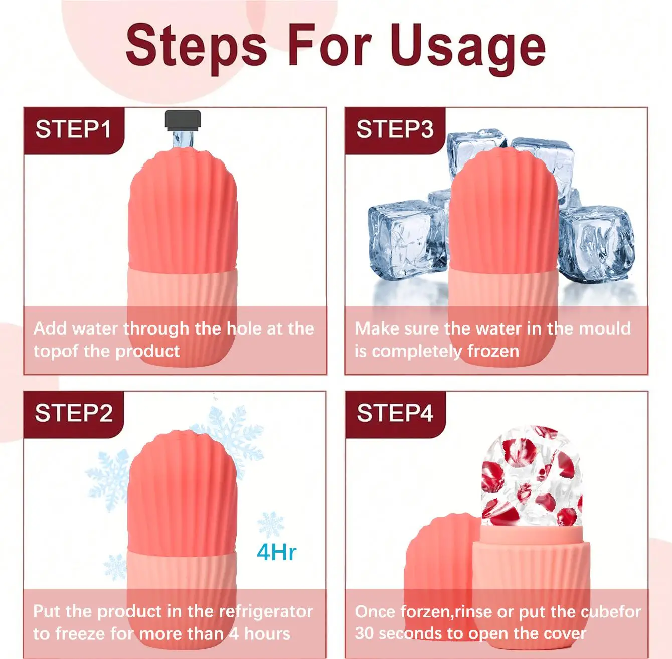 أسطوانة ثلج للوجه والعينين قالب ثلج من السيليكون، تبريد وشد بشرة الوجه، أسطوانة ثلج مانعة للتسرب وقابلة لإعادة الاستخدام للعناية بالوجه