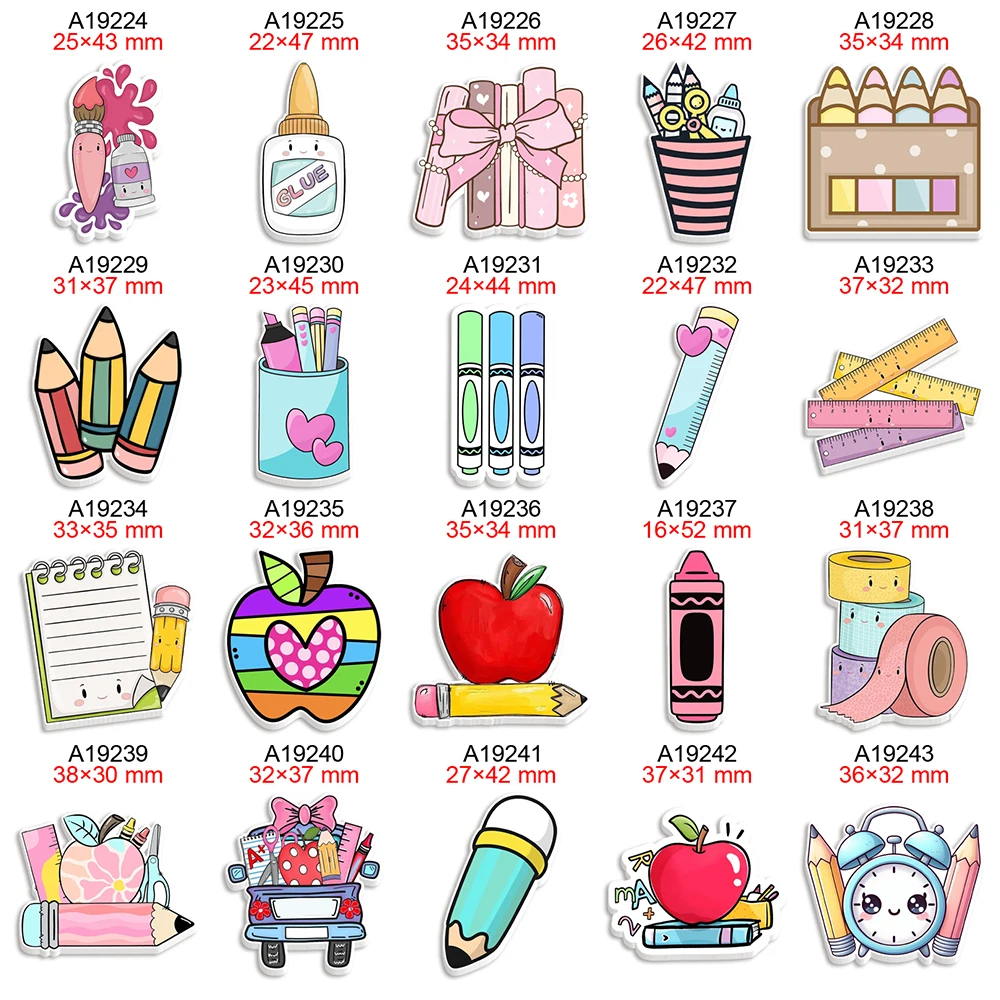 Back to School Planar Resin Printed Flatback Charms 30Pcs/lot for DIY Hairbow Bag Phone Craft Accessories Material