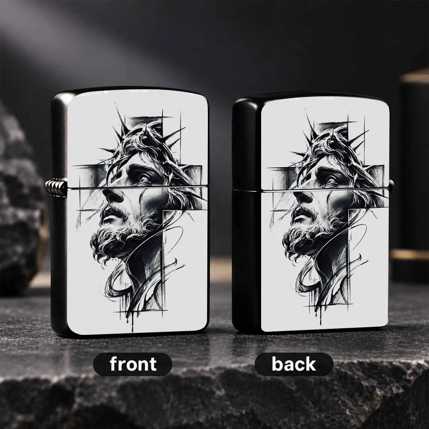 Artistic Thorn Holy Portrait Themed Portable Lighter, Abstract Cross Line Decorated Daily Carry Ignition Tool, Unique Humanistic Art Style, Suitable For Home Office Outdoor Scenarios, Exquisite Memorial Practical Gift For Friends And Art En