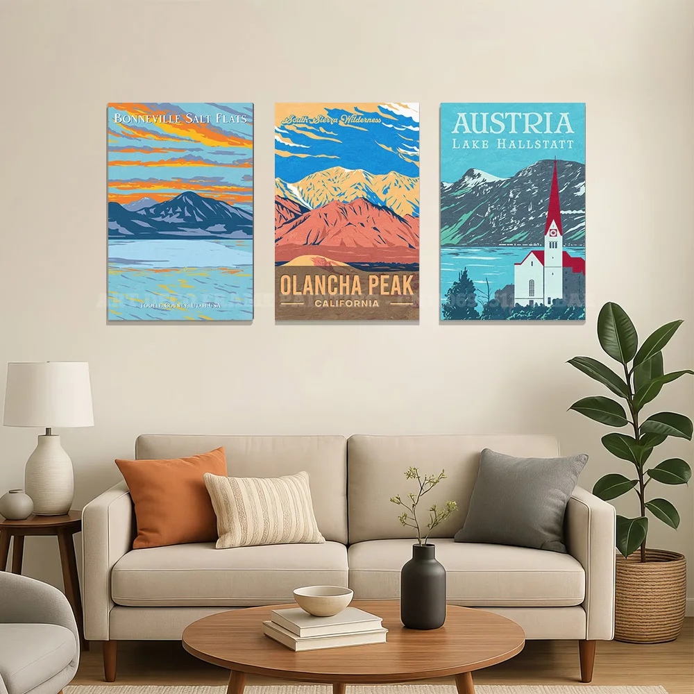 Mountain Range Canvas Poster Vintage Travel Wall Art Andes Kilimanjaro Lake Taupo Print Living Room Bedroom Home Decor Gift