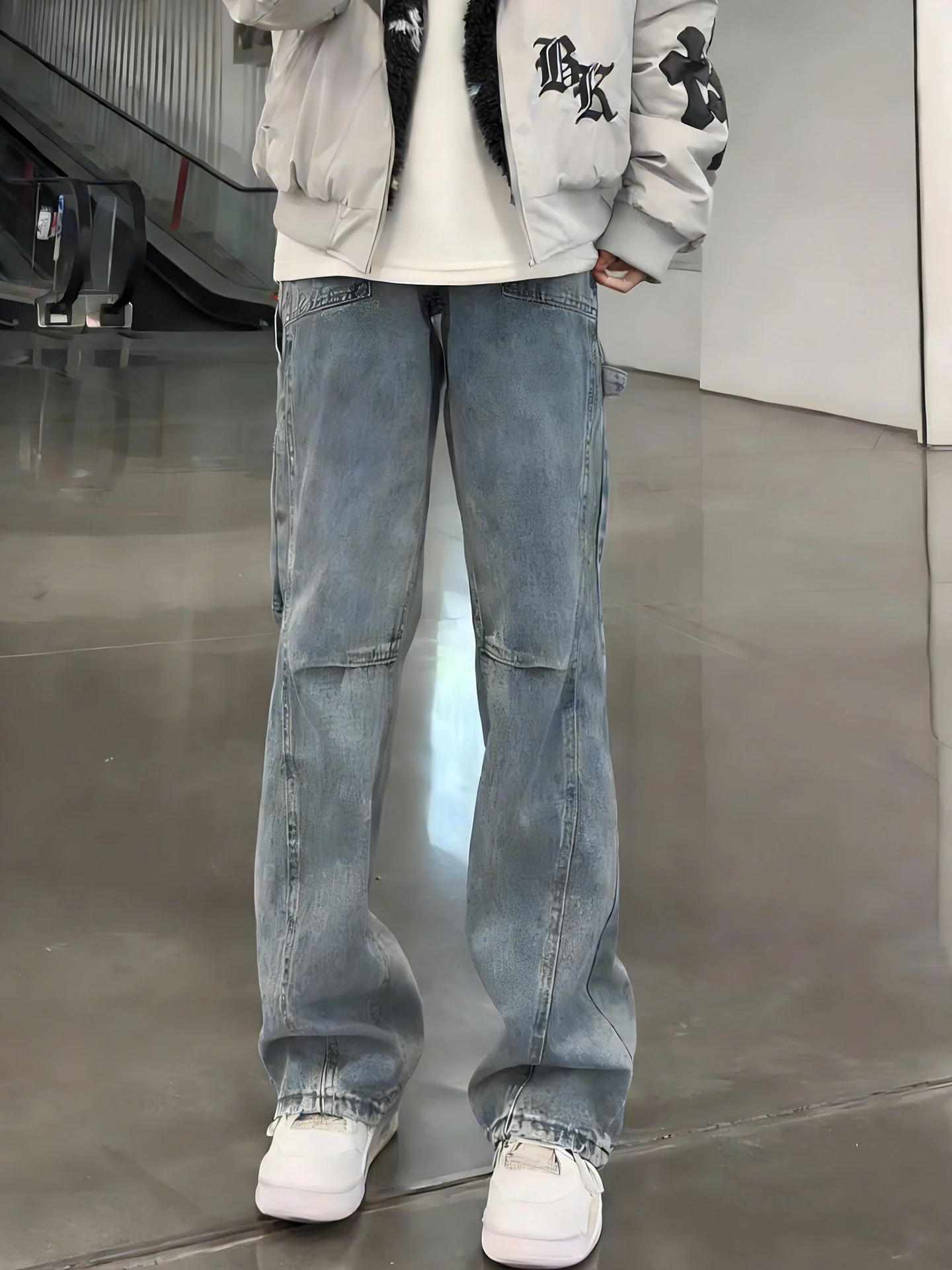 Blue American Sle Knife  Jeans Men's Autumn Winter Deconstructed Folded Design Sense Pants Micro Flared Straight Workwe...