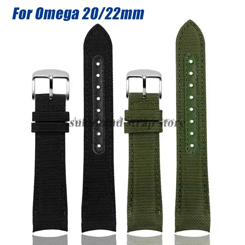 Curved End Nylon Leather Watch Band for Omega Planet Ocean Seamaster 300 Belt Men Women Canvas 20mm 22mm Watch Strap Accessories