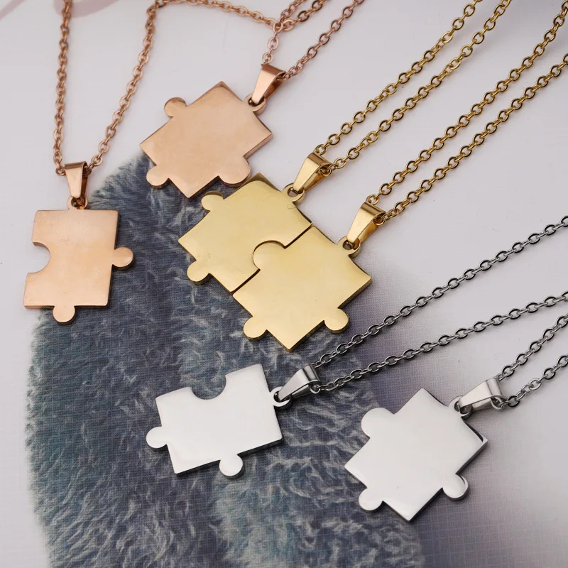 New Couple Geometric Puzzle Necklace Combination Valentine's Day Gift Pendant Set Simple Fashion Necklace Jewelry Wholesale