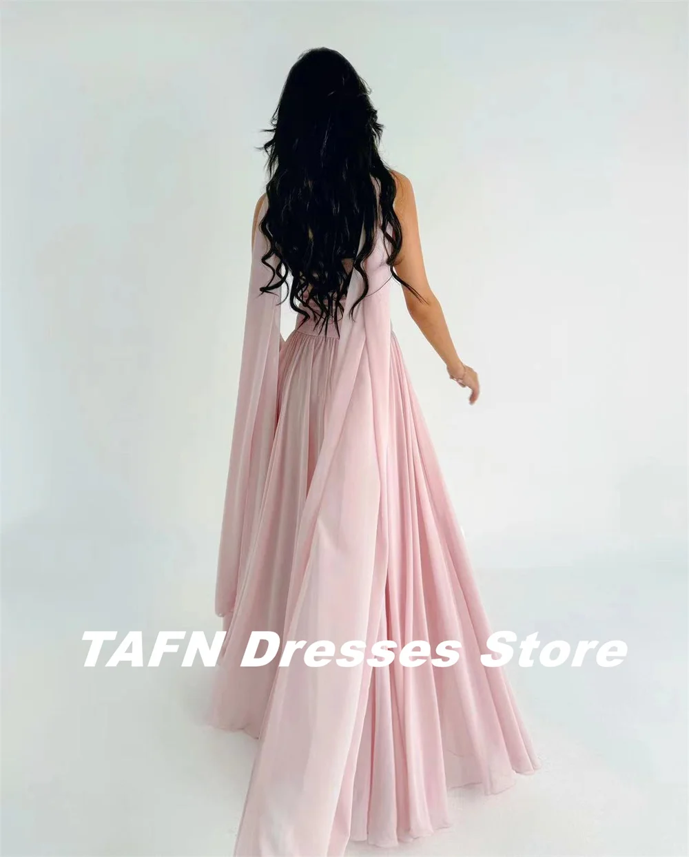 TAFN Formal Evening Dresses Strapless A-line Draped Pink Elegant Floor-Length Prom Party Gown Custom vestidos fiesta Customized