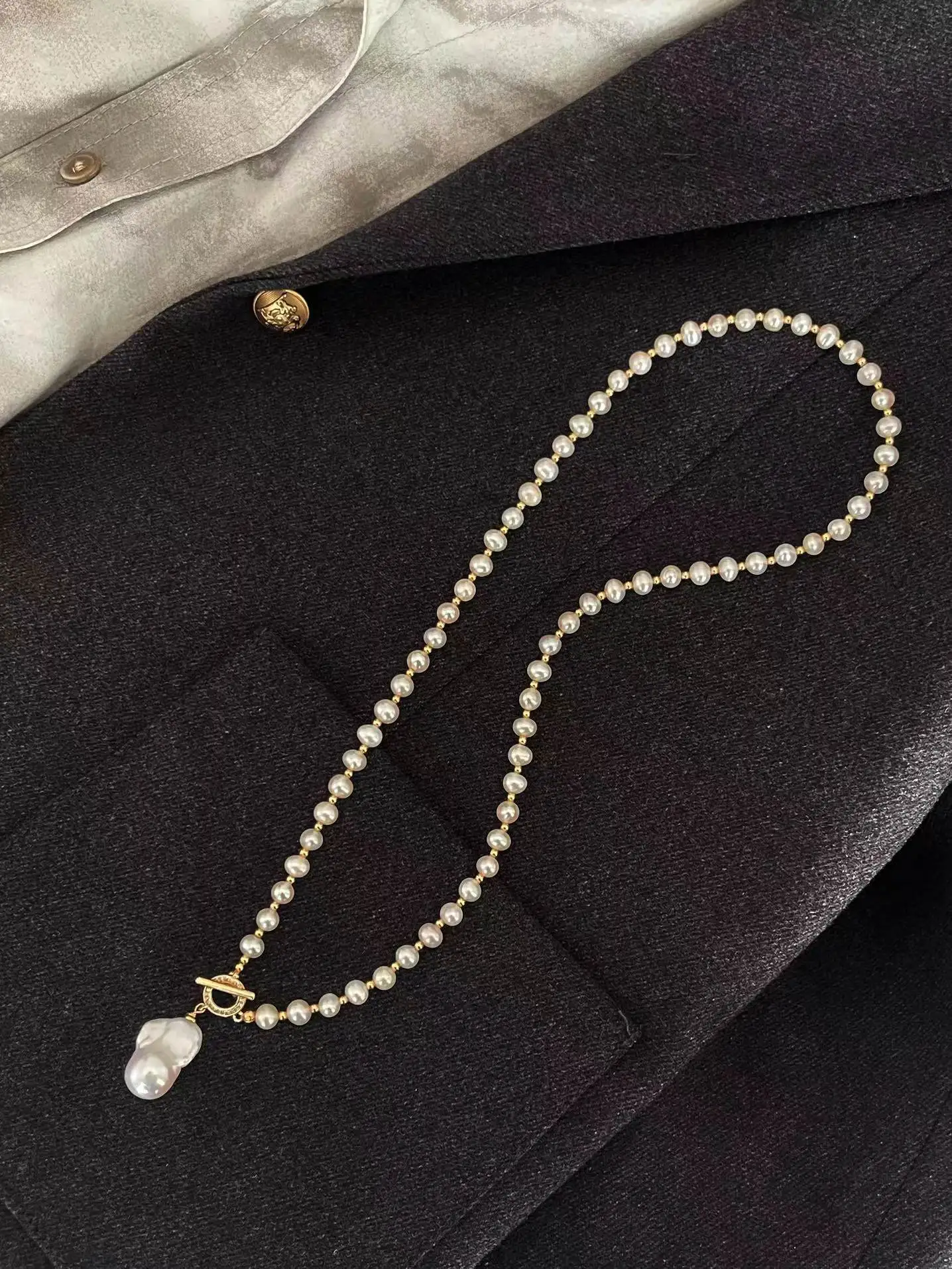 

Beautiful necklace AAAA5-6mm natural pearl Great Roc pearl necklace 18in/925s