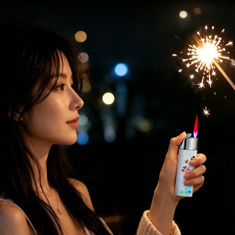 Creative Hollow Out Dazzling Seven Color Lighter, Inflatable Windproof Straight Forward Red Flame Personalized Gift Wholesale