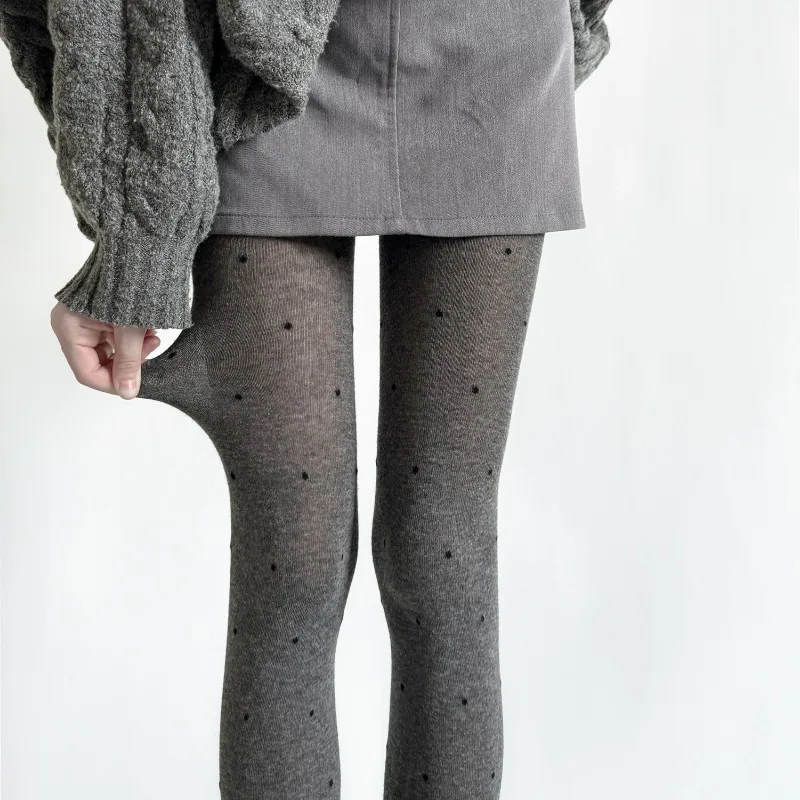 الخريف الشتاء نقطة الجاكار الجوارب للفتيات رمادي القطن مزيج Legwear خمر برميل نقطة نمط الخصر التخسيس اصطف جوارب طويلة