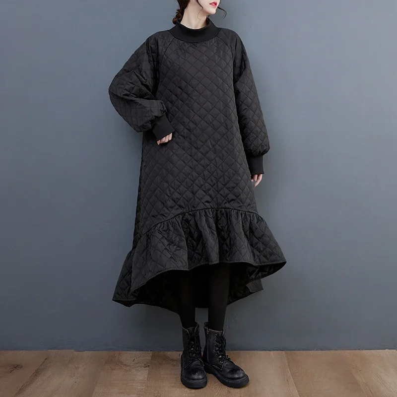 

Long Sve Women's Dr Autumn Winter Loose Slimming Fi Tail Cotton Clothes Korean Sle F High Collar Thiened 2025