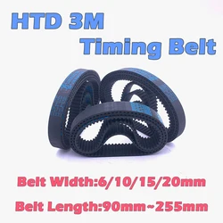Belt Perimeter 90mm To 255mm HTD 3M Timing Belt Closed Loop Rubber Belt Width 6 10 15 20mm HTD3M Synchronous Belt 3M Rubber Belt