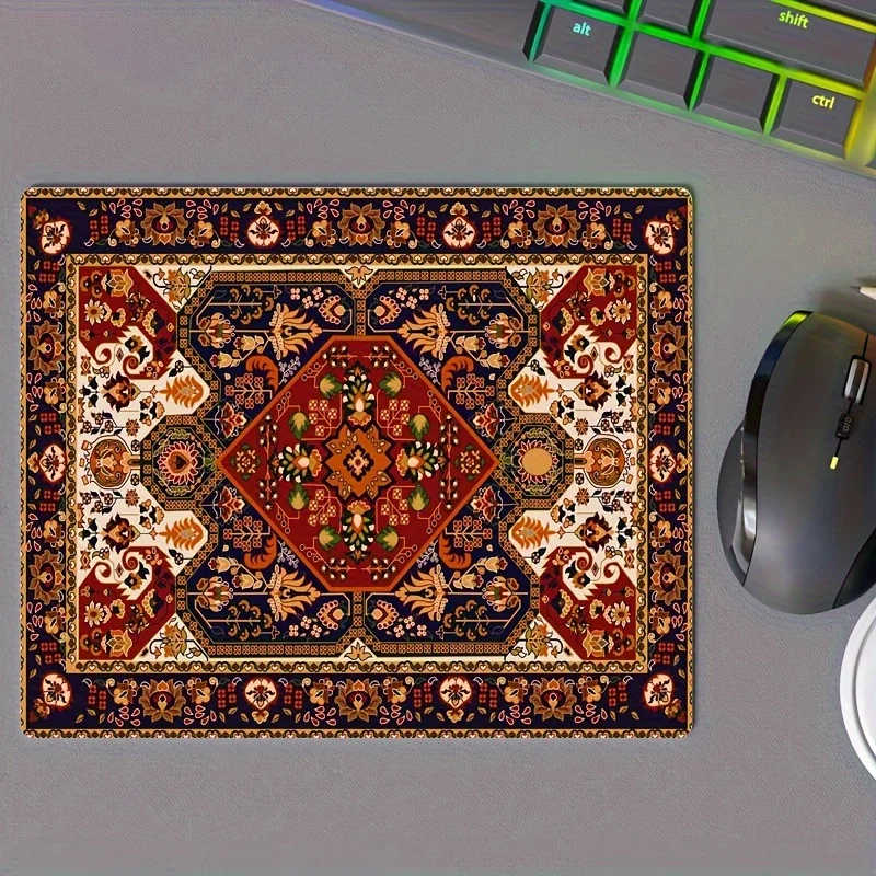 Retro Bohemian Small Rectangular Rubber Anti-slip Mouse Pad Red Smooth Carpet Computer Office Game Table Mat PC Desk Accessories