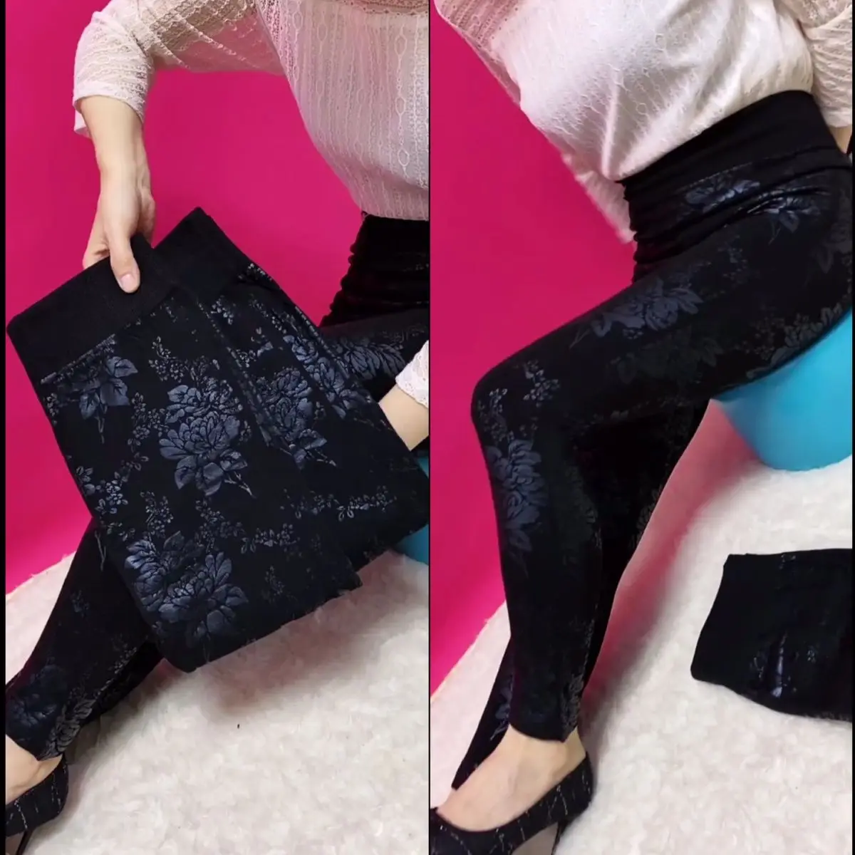 Leggings For Women Plus Size 3XL Thick Warm High-Waisted Elastic-Waisted  Pants With Fleece Hot Gold Peonies Printed Leggings