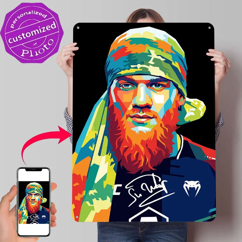 Colorful Portrait of a Bearded Man Personalized 3D Textured Metal Poster Wall Art Vintage Tin Signs for Decoration Home House