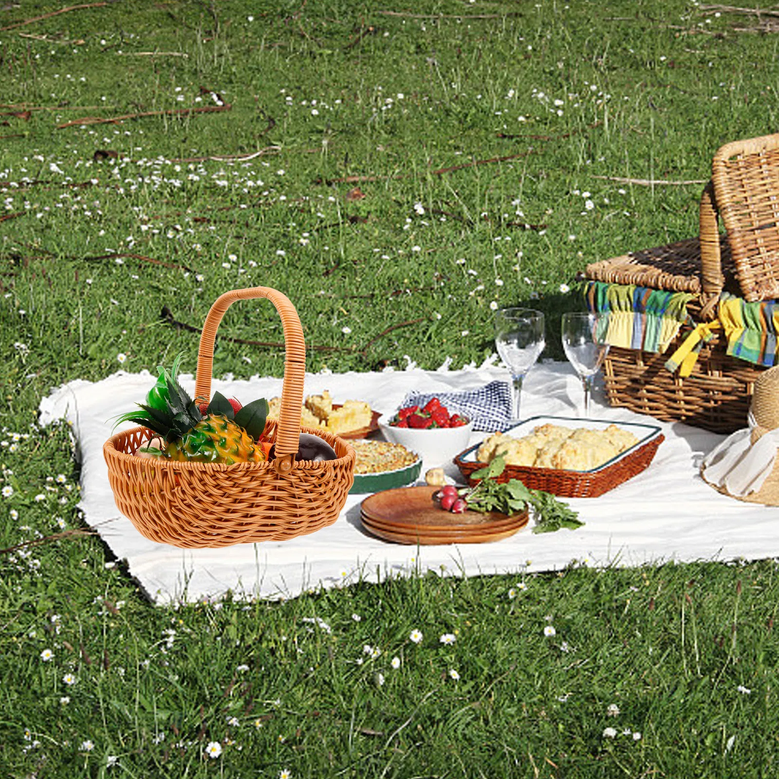 

Rustic Hand-Woven Bamboo Flower Basket With Handle Decorative Storage Holder For Wedding Party Home Garden Portable