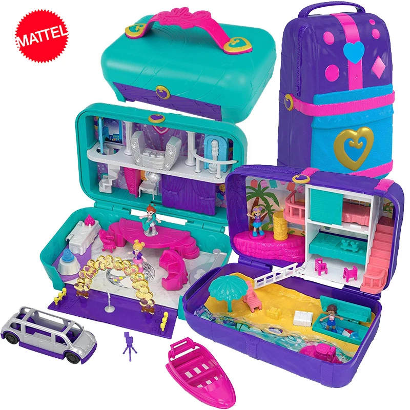 Original Mattel Polly Pocket Girls House Dolls Big Million World Treasure Box Luxury Car Travel Suit Girls Toys Big Pocket World