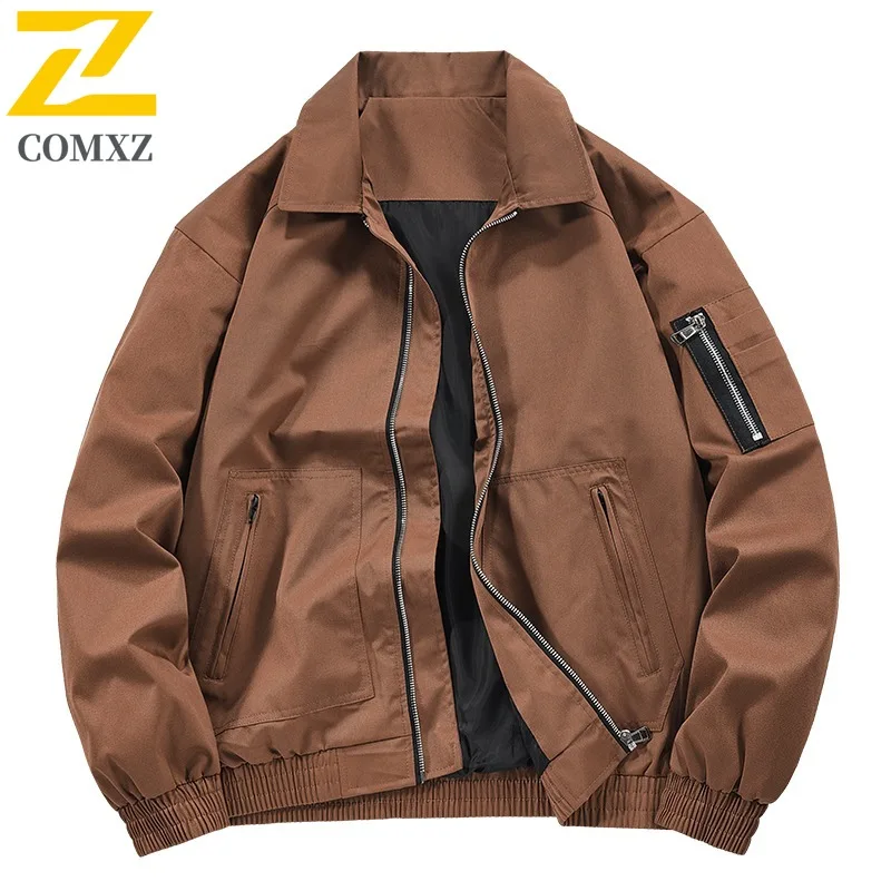 

COMXZ 2025 Men's Reversible Stand Collar Color Block Jacket Baseball Outdoor Waterproof Youth Student Lightweight windbreaker
