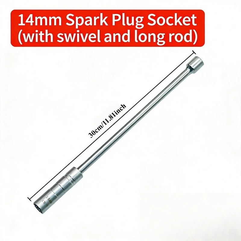 Tragbare 14-mm-Ultra-Dünne Magnetische Zündkerzenschlüssel mit Universalgelenk und Schwenkdesign, Extra Langer Zündkerzen-Entfernungsschlüssel