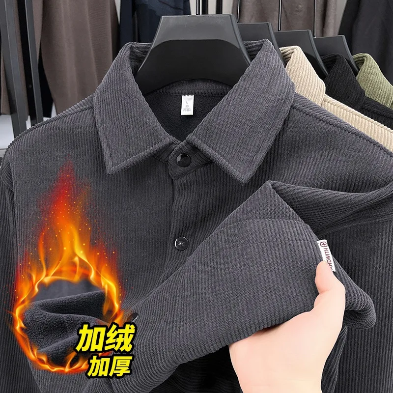 

Corduroy Shirt Men's Autumn and Winter New Fleece Thickened Warm Retro Casual Worker Long-sleeved Jacket Lapel Jacket Men