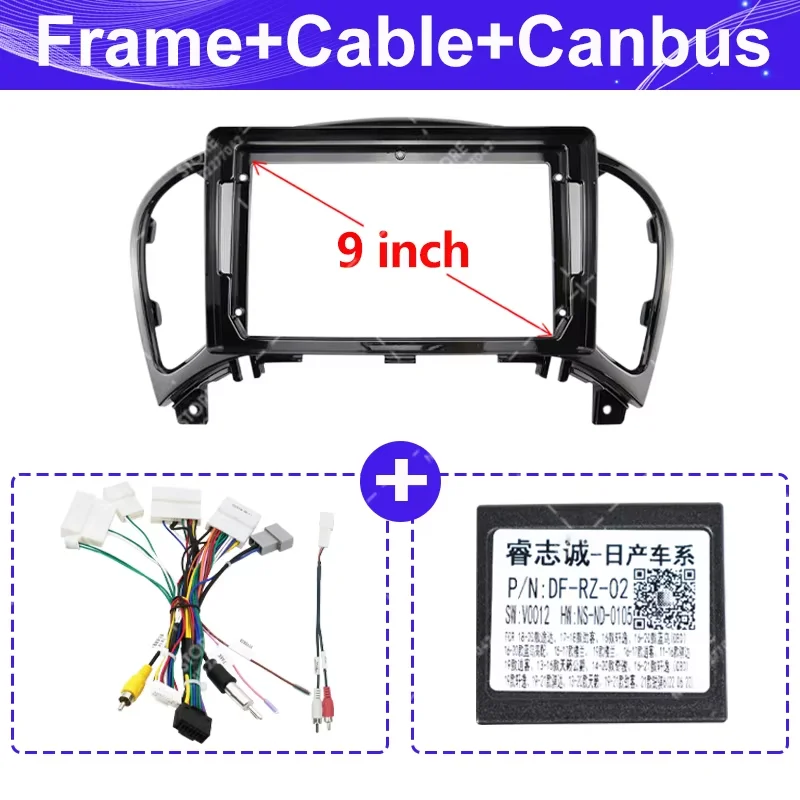 9 Inch UV Black 2Din Car Frame Fascia Panel Dashboard Cable Harness Car Accessories Fit For Nissan Juke 2011-2016 Android Radio image 3