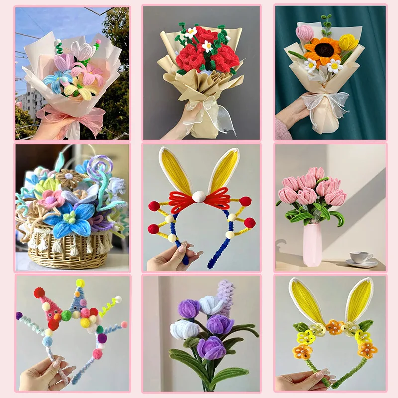 Macaron Colored Fluffy Twist Stick DIY Material Kit Simulation Plush Rod Stacking Craft Creative Design Women's T-shirt