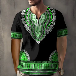 Trendy African Ethnic Men T-Shirts Loose Fit Short Sleeve V-Neck Designed Dashiki T-Shirt For Men Daily Casual Men'S Clothing